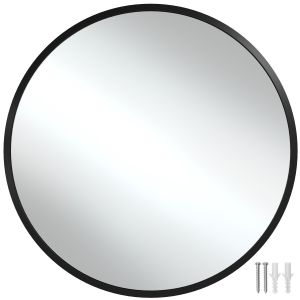Espejo de pared redondo con resistente marco de aluminio ø80 cm, negro