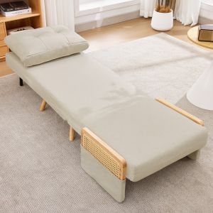 Sillón cama plegable de lino beige 1 plaza con respaldo ajustable