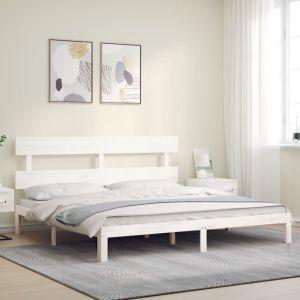 vidaXL estructura cama de matrimonio con cabecero madera maciza blanco