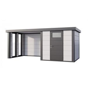 Caseta de jardin metálica nh4 con apoyo e ventanas | blanco | novo habitat