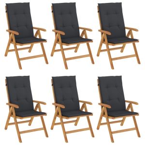 vidaXL sillas de jardín reclinables y cojines 6 uds madera maciza teca