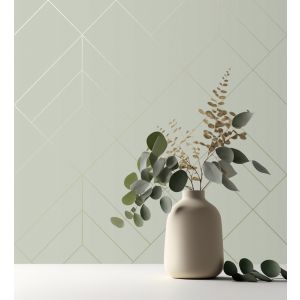Papel pintado gaulan geométrico de rombos con líneas doradas  gris 5.23m²