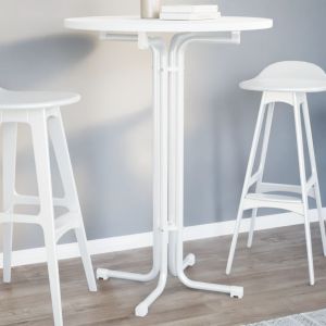 Mesa alta de comedor madera ingeniería y acero blanco ø80x110cm oif410136