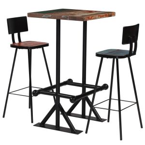 Set de muebles de bar 3 pzas madera maciza reciclada multicolor oif298552