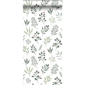 Walls4you papel pintado flores silvestres verde y blanco - 53 cm x 10.05 m