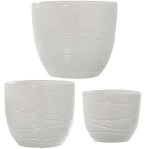 Set 3 maceteros ceramica blanco brillo