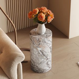 Mesa auxiliar redonda mdf gris efecto mármol 55x30x30cm