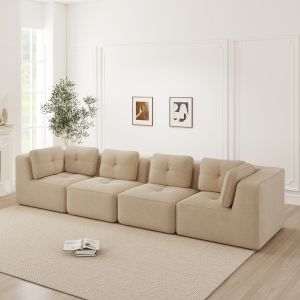 Sofá modular de esquina pana beige 4 plazas cojines antideslizante