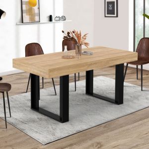Mesa comedor extensible industrial madera negra - 120-160 cm