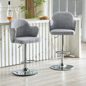 Set de 2 taburetes de bar tapizados gris ajustables giratorios