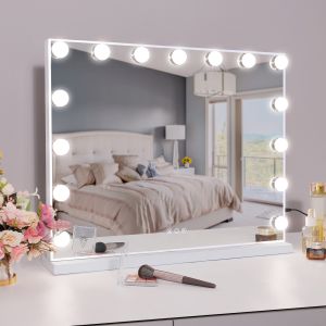 VANITII Espejo maquillaje con luz tocador pared blanco 58 x 46 cm