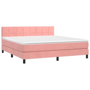 vidaXL cama box spring colchón y LED terciopelo rosa 180x200 cm