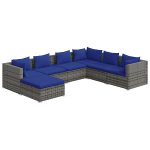 vidaXL set de sofás de jardín 7 piezas y cojines ratán sintético gris