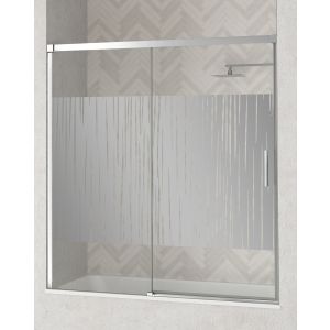 Mampara bañera de 1 fijo 1 puerta | serigrafía cromo brillo 180cm