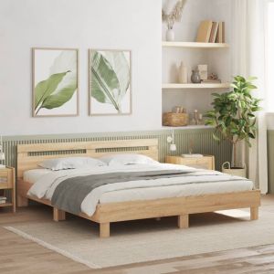 Cama cabecero y luces LED roble sonoma 180x200 cm reg9265