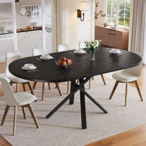Mesa de comedor extensible redonda efecto mármol negro 75,5x100x100cm