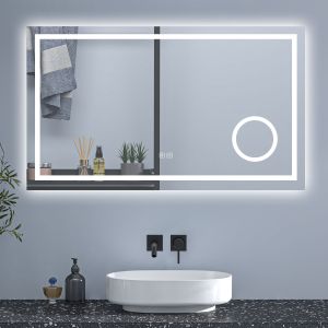 Aica espejo de baño LED 120×70cm,espejo de aumento,bluetooth