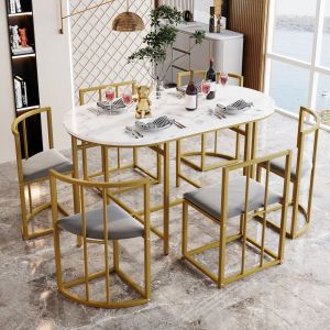 Conjunto de mesa y sillas mdf blanco 6 sillas gris dorado cocina