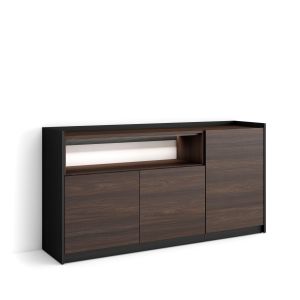Aparador para salón, 156x37x80cm, roble oscuro y negro, LED rf4919