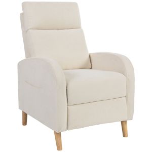 Sillón relax reclinable lino sintético, madera de caucho color beige