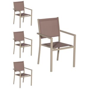 Juego de 4 sillas de aluminio color topo textileno topo