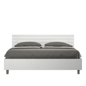 Cama con somier 160x200 con cabecera recta de listones fresno blanco ankel