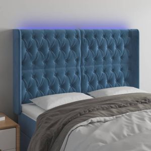 Cabecero con LED de terciopelo azul oscuro 163x16x118/128 cm eso7348