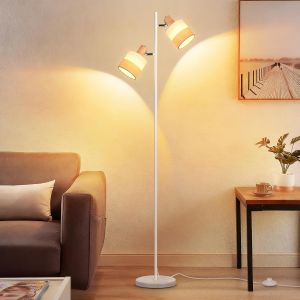 Nettlife lámpara pie madera 2 luces e14 retro pantallas giratorias