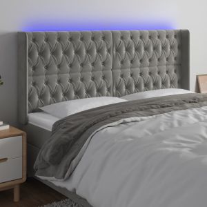 Cabecero con LED de terciopelo gris claro 183x16x118/128 cm eso1214