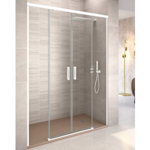 Mampara ducha frontal 2 puertas 2 fijos | transparente blanco 140cm