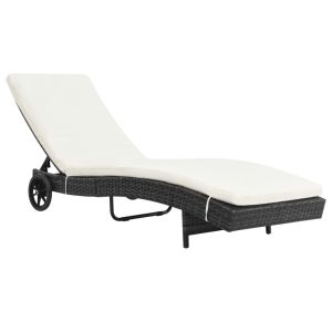 vidaXL tumbona con ruedas y cojín ratán sintético negro
