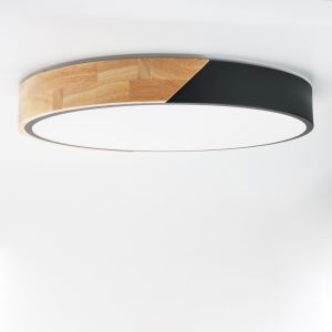 Plafón LED "kumo" 30w ø40cm, negro y madera, luz 3000k-4000k-6000k
