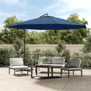 vidaXL sombrilla voladiza con poste de aluminio azul 350 cm