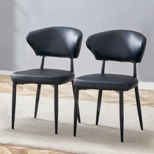 Silla de comedor pu negro set de 2 respaldo curvo con metal