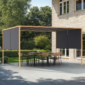 Pérgola corredera de acero y madera gris de 3x4 m