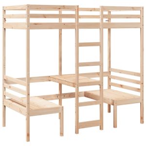 vidaXL cama alta con escritorio y asientos madera maciza 75x190 cm