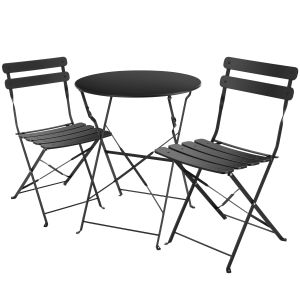 Conjunto de mesa y sillas para 2 personas plegable de acero negro