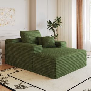 Sofá chaise longue tela verde con asiento profundo sin montaje