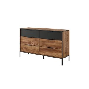 Comoda - 137,3 x 39,5 x 81,4 cm - 6 cajones - castaño y antracita - tablero