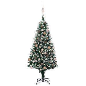 vidaXL árbol de navidad helado con luces, bolas y piñas 180 cm