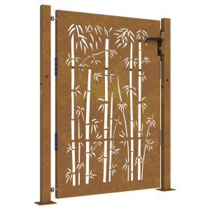 vidaXL puerta de jardín acero corten diseño bambú 105x155 cm