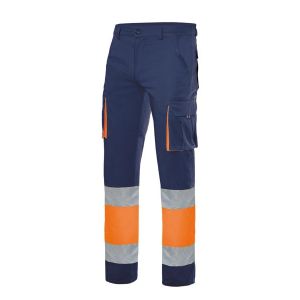 Velilla pantalon 100% aLGodon av l azul navy/naranja fluor
