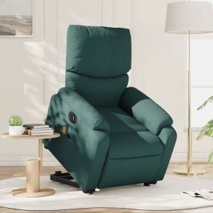 Sillón masaje eléctrico reclinable elevable tela verde oscuro qweo8953