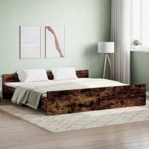 Cama con cabecero piecero roble ahumado 200x200cm