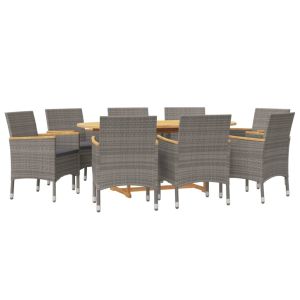 vidaXL juego de comedor de jardín 9 piezas con cojines gris