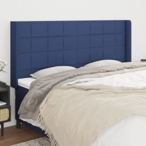 Cabecero con orejas de tela azul 183x16x118/128 cm