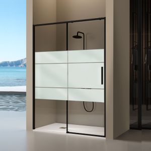 Mampara frontal serie delta - negro mate - serigrafiado -  149-151.6 cm