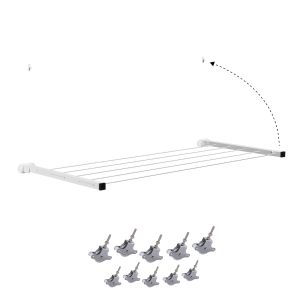 Tendedero de pared plegable de aluminio | 2 barras + 10 poleas inox