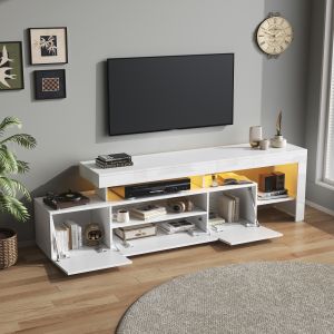 Mueble de tv con LED y 3 puertas blanco 53x192x37cm