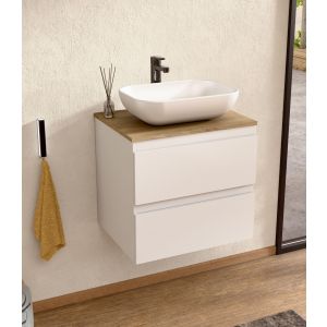 Mueble baño suspendido 60 cm blanco/roble, lavabo bellobath